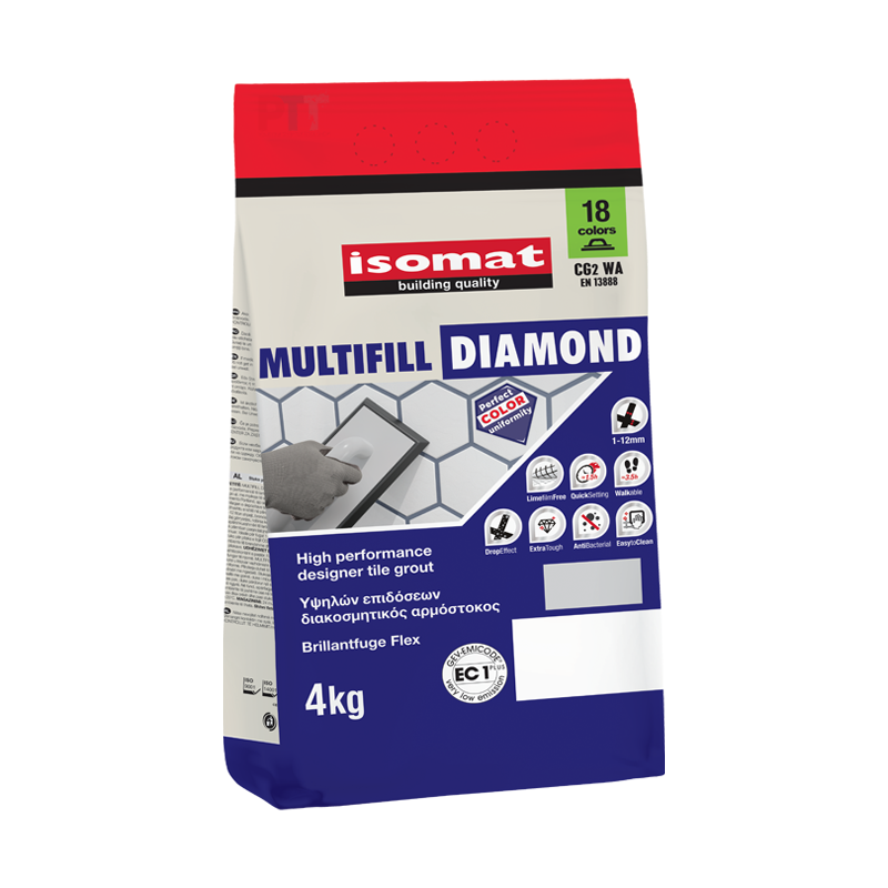 Isomat Multifill Diamond 1-12mm High-Performance Flexible Water-Repellant Wall & Floor Grout 4kg (Choice of Colour)